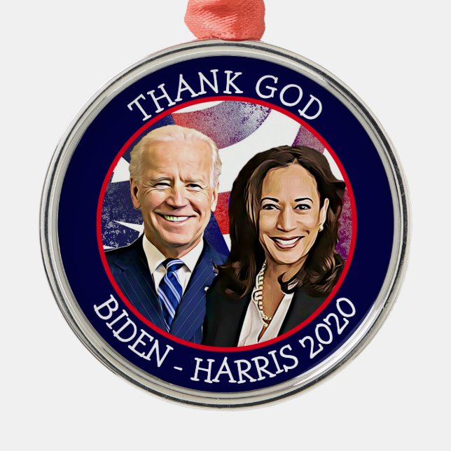 Thank God Biden and Harris Election 2020 Keepsake Metal Ornament (Front)