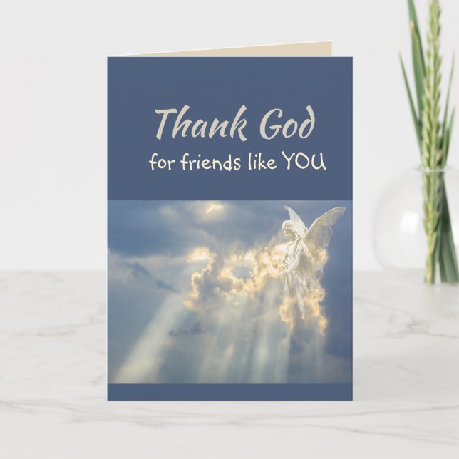 Thank God for Friends like you Angel Clouds Sky Thank You Card (Front)