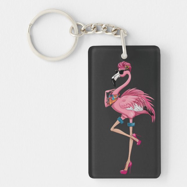 Thank God For Making Me Hot Funny Quote Flamingo  Keychain (Front)