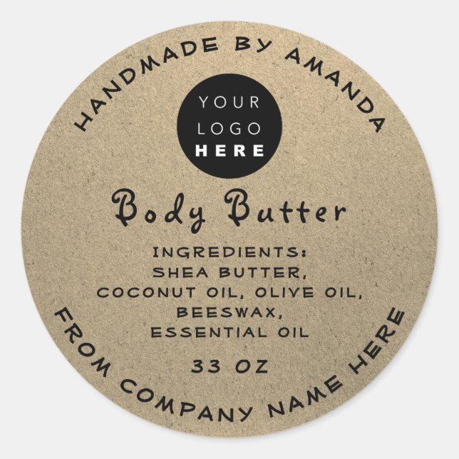 Thank Logo Handmade Cosmetic Paper Kraft  Classic Round Sticker (Front)