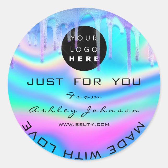 Thank Logo Holograph Made With Love Drips Pink Classic Round Sticker (Front)