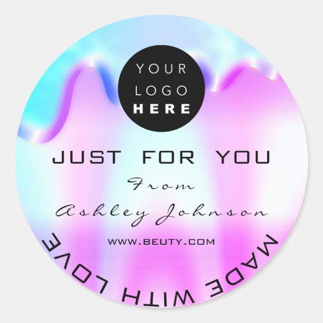 Thank Logo Holograph Made With Love Vip Pink Classic Round Sticker (Front)