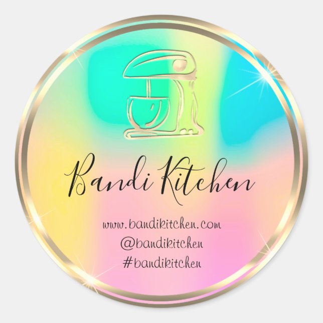 Thank Logo Kitchen Cooking Chef Holograph Gold Classic Round Sticker (Front)