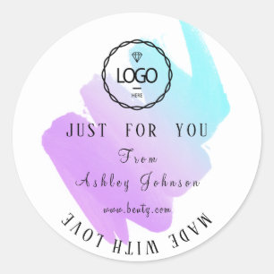 Thank Logo Made With Love Blue Pink Purple Classic Round Sticker