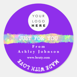 Thank Logo Made With Love Holograph Purple Stroke Classic Round Sticker