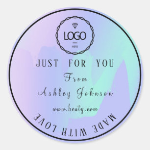 Thank Logo Made With Love Mint Blue Purple  Classic Round Sticker