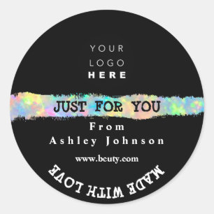 Thank Logo Made With Love Stroke Holograph Black  Classic Round Sticker