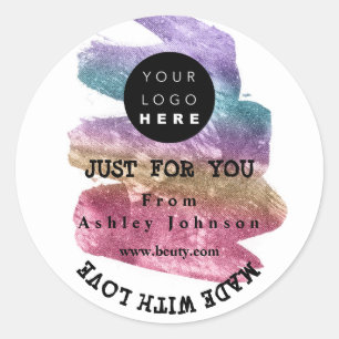 Thank Logo Made With Love Strokes Pink Ombre Classic Round Sticker