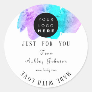 Thank Logo Made With Love White Ocean Pink Classic Round Sticker