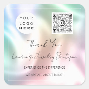 Thank  Logo Qr Code Online Shop Holographic  Square Sticker