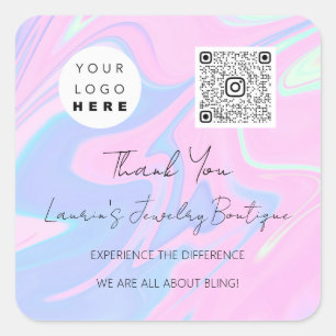 Thank  Logo Qr Code Online Shop Instagra Pink Square Sticker