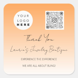 Thank Logo Qr Code Online Shop Orange Square Sticker