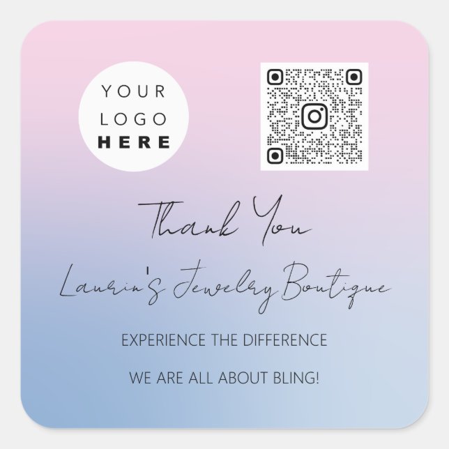Thank Logo QrCode Online Shop Blue And Pink Square Sticker (Front)