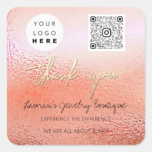 Thank  Logo QrCode Online Shop Rose Gold Square Sticker