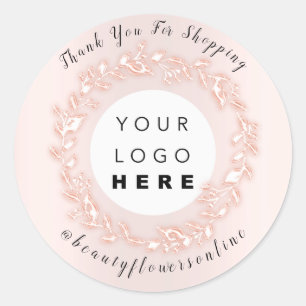 Thank Logo Rose Small Business Floral Wreath Classic Round Sticker