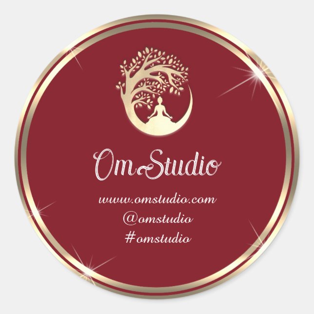 Thank Logo Yoga Mindfulness's Shop Gold Burgundy  Classic Round Sticker (Front)