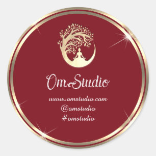 Thank Logo Yoga Mindfulness's Shop Gold Burgundy Classic Round Sticker