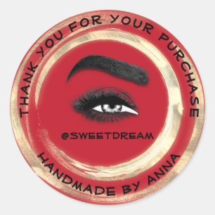 Thank Makeup Artist Lash Cleaner Logo  Gold Red Classic Round Sticker
