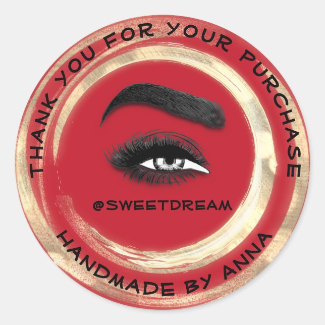 Thank Makeup Artist Lash Cleaner Logo  Gold Red Classic Round Sticker (Front)