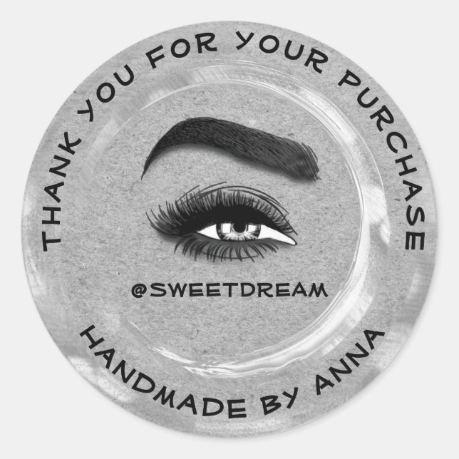 Thank Makeup Artist Lash Cleaner Logo Silver Grey Classic Round Sticker (Front)