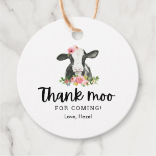 Thank Moo For Coming Cow Girl Birthday Thank You Favour Tags