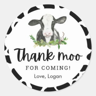 Thank Moo For Coming Cow Theme Birthday Thank You Classic Round Sticker