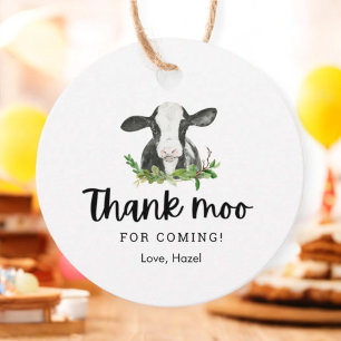 Thank Moo For Coming Cow Theme Birthday Thank You Favour Tags