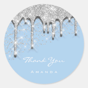 Thank Name 16th Baby Shower Glitter 3D Blue Classic Round Sticker