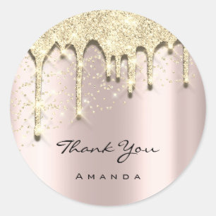 Thank Name 16th Baby Shower Glitter 3D Rose Gold Classic Round Sticker