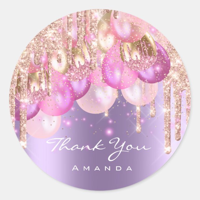 Thank Name 16th baby shower Glitter Ballons Purple Classic Round Sticker (Front)
