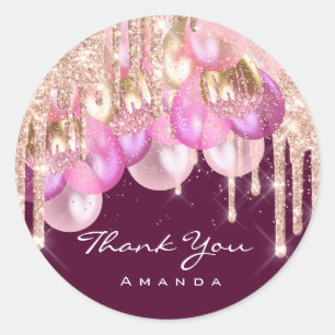 Thank Name 16th Bridal Glitter Ballons Marsala Vip Classic Round Sticker