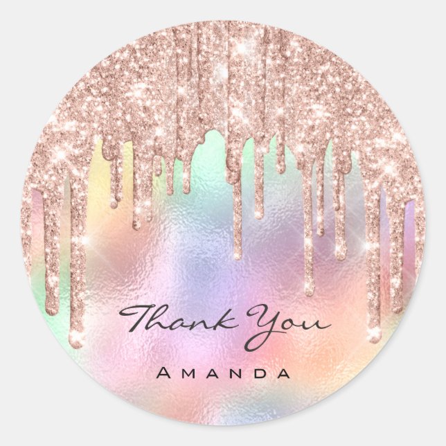 Thank Name 16th Bridal Rose Holographic Classic Round Sticker (Front)