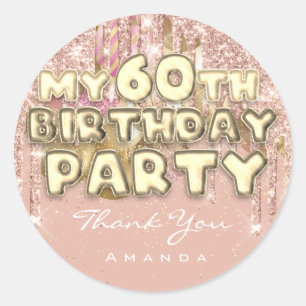 Thank Name 60th Birthday PartyGlitter Ballon Gold Classic Round Sticker
