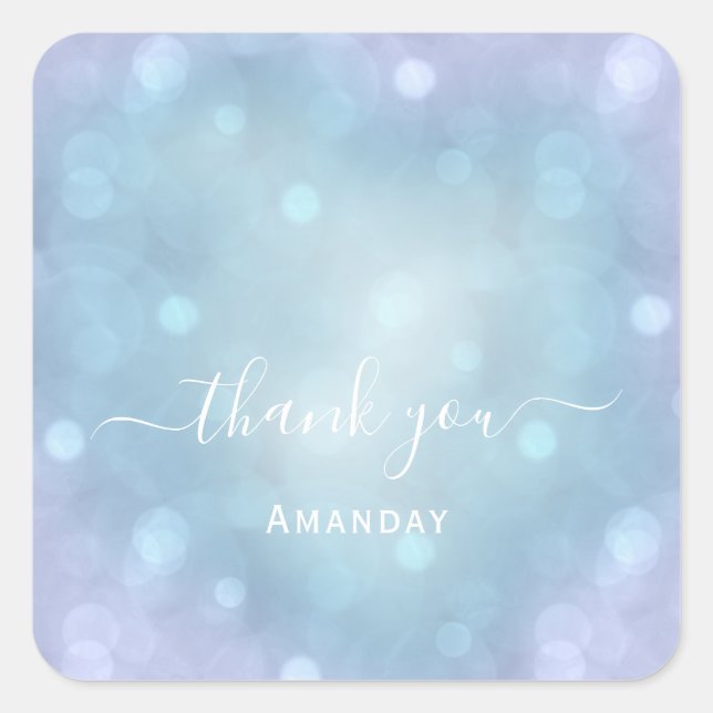 Thank Name Blue Aqua Wedding Pastel Bridal Sweet16 Square Sticker (Front)