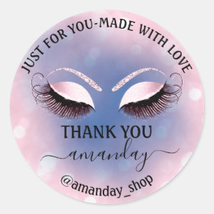 Thank Name Boutique eyelashes Shop Pink Blue Classic Round Sticker