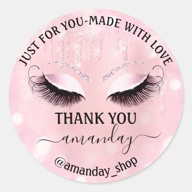 Thank Name  Boutique eyelashes  Shop Pink Drips Classic Round Sticker (Front)
