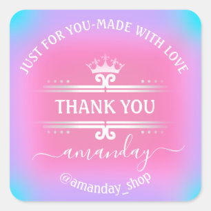 Thank Name Boutique Shop Royal Crown Holograph Square Sticker