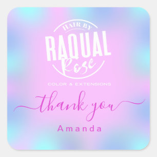 Thank Name Custom Name Holograph  Pink Ombre Square Sticker