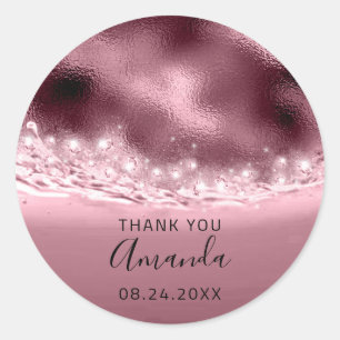 Thank Name Date Spark Bridal Shower Rose Classic Round Sticker