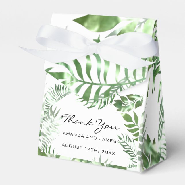 Thank Name Date White Tropic Monstera Favour Gift Favor Box (Front Side)