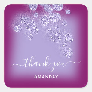 Thank Name Glitter Bridal Sweet 16th Berry Violet Square Sticker