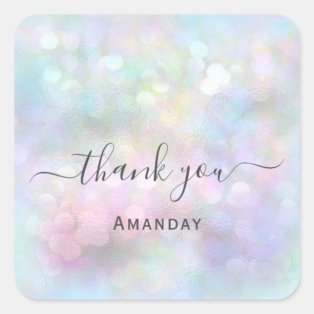 Thank Name Holograph Abstract  Blue Pink Bridal Square Sticker (Front)