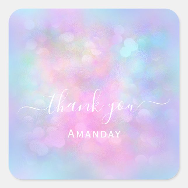 Thank Name Holograph Sweet 16th Blue Pink Unicorn Square Sticker (Front)