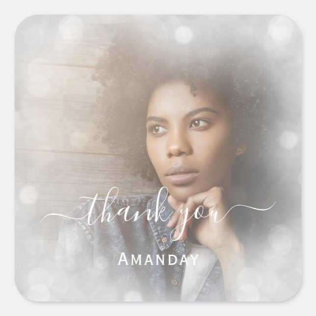 Thank Name Photo Grey Bridal Sweet16  Square Sticker (Front)