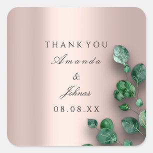 Thank Name Rose Blush Eucalyptus Green Wedding Square Sticker
