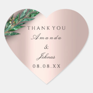 Thank Name Rose Heart Eucalyptus Rustic Weddings Sticker
