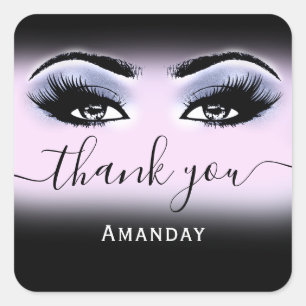 Thank Name Smoky Blue Pink Black Eyelash Logo Square Sticker