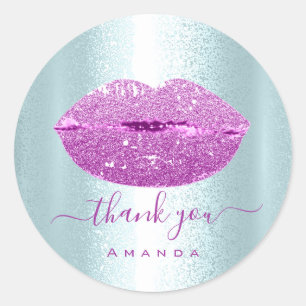 Thank Name Sweet16th. Blue Glitter VIP Kiss Lips Classic Round Sticker