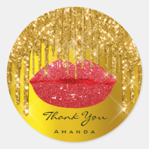 Thank Name Sweet16th Bridal Gold Red Glitter Lips Classic Round Sticker