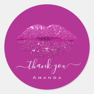 Thank Name Sweet16th Bridal Pink Berry Kiss Lips Classic Round Sticker